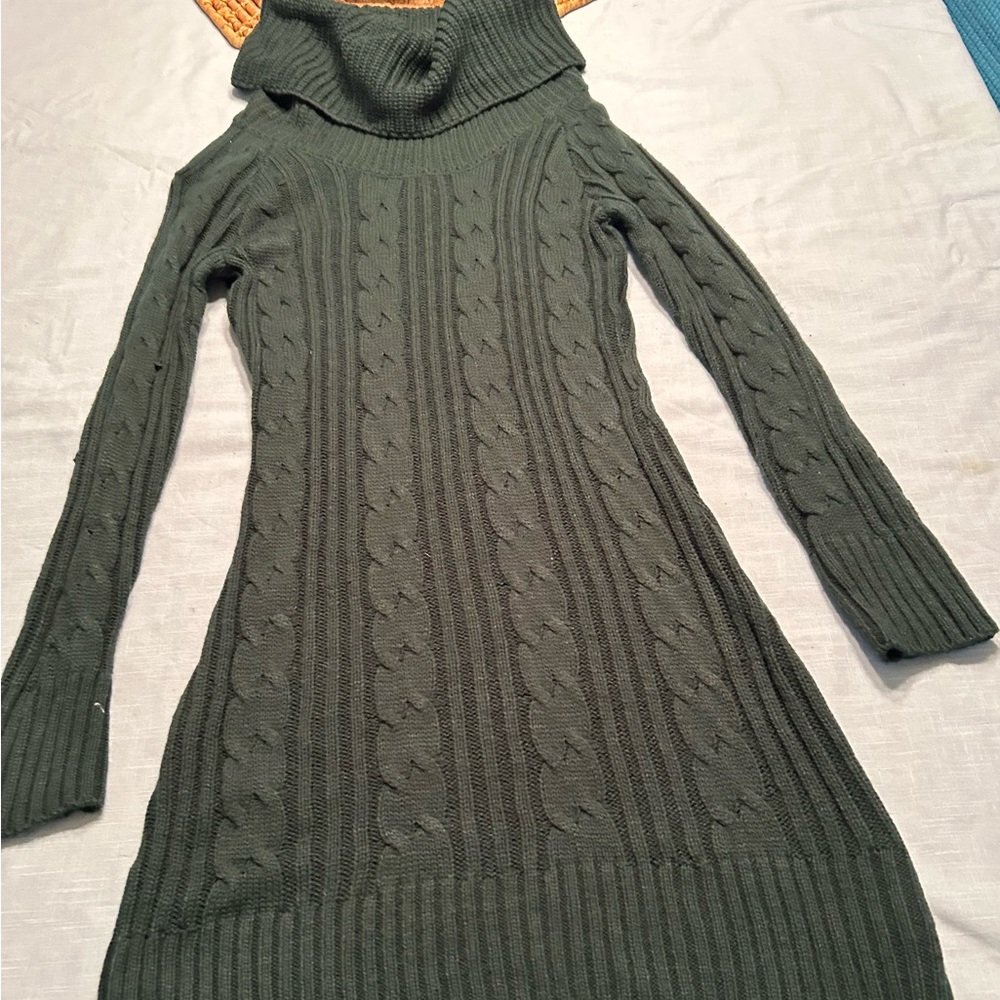 Jessica Simpson Dark Green Argyle Cableknit Cowl neck Sweater Dress - NEW - M